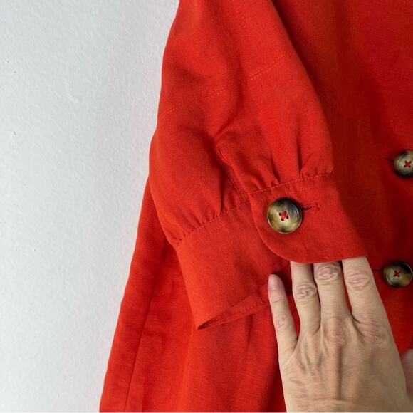 Vintage orange linen button peplum cottagecore boho blazer jacket medium - Picture 5 of 8